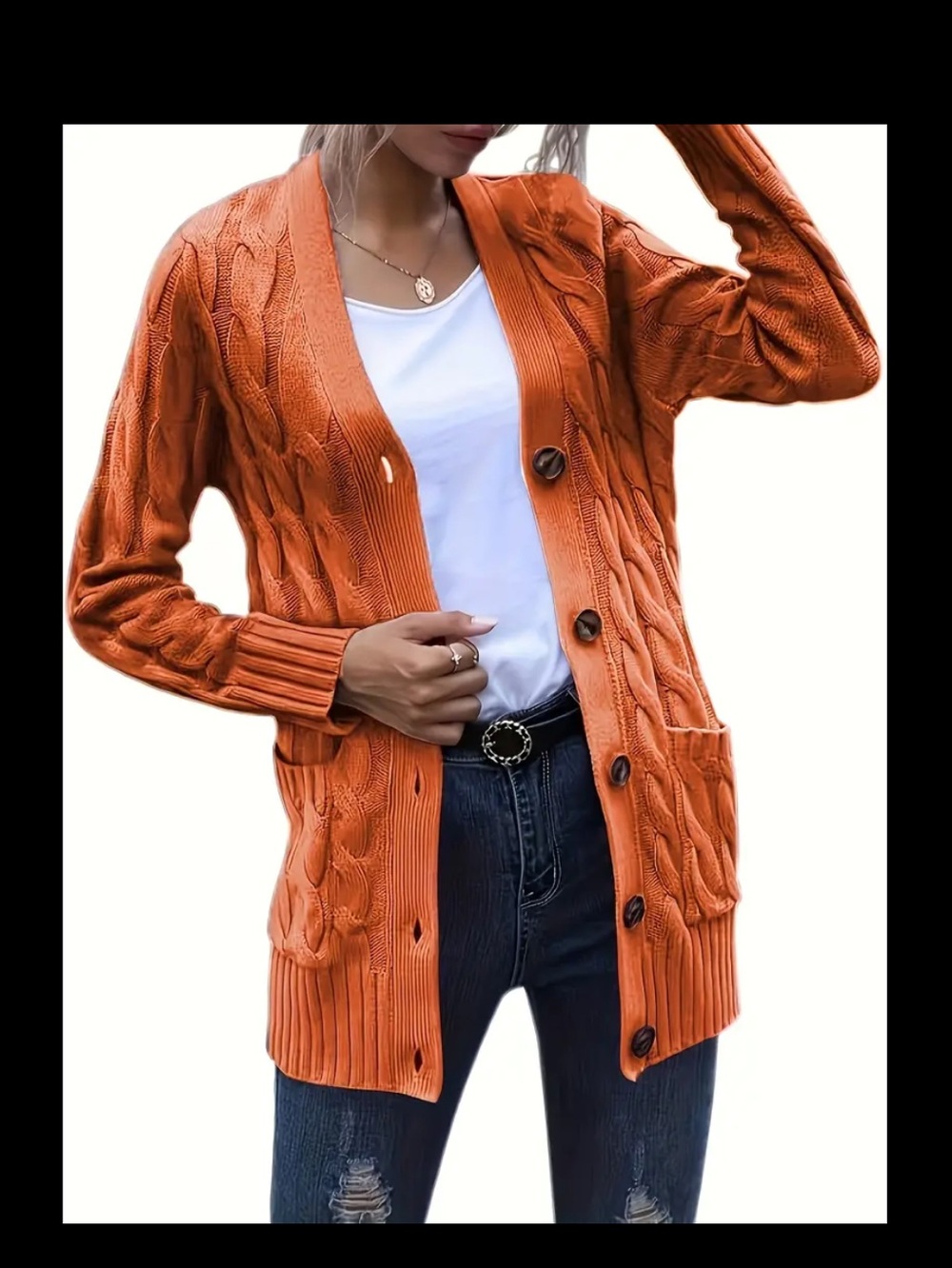 NEWOrange Cable Knit Button-Front Women's Cardigan Sweater 2X 3X